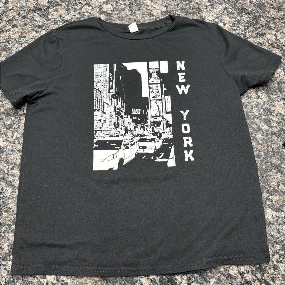 SHEIN Black Tee with White New York Graphic